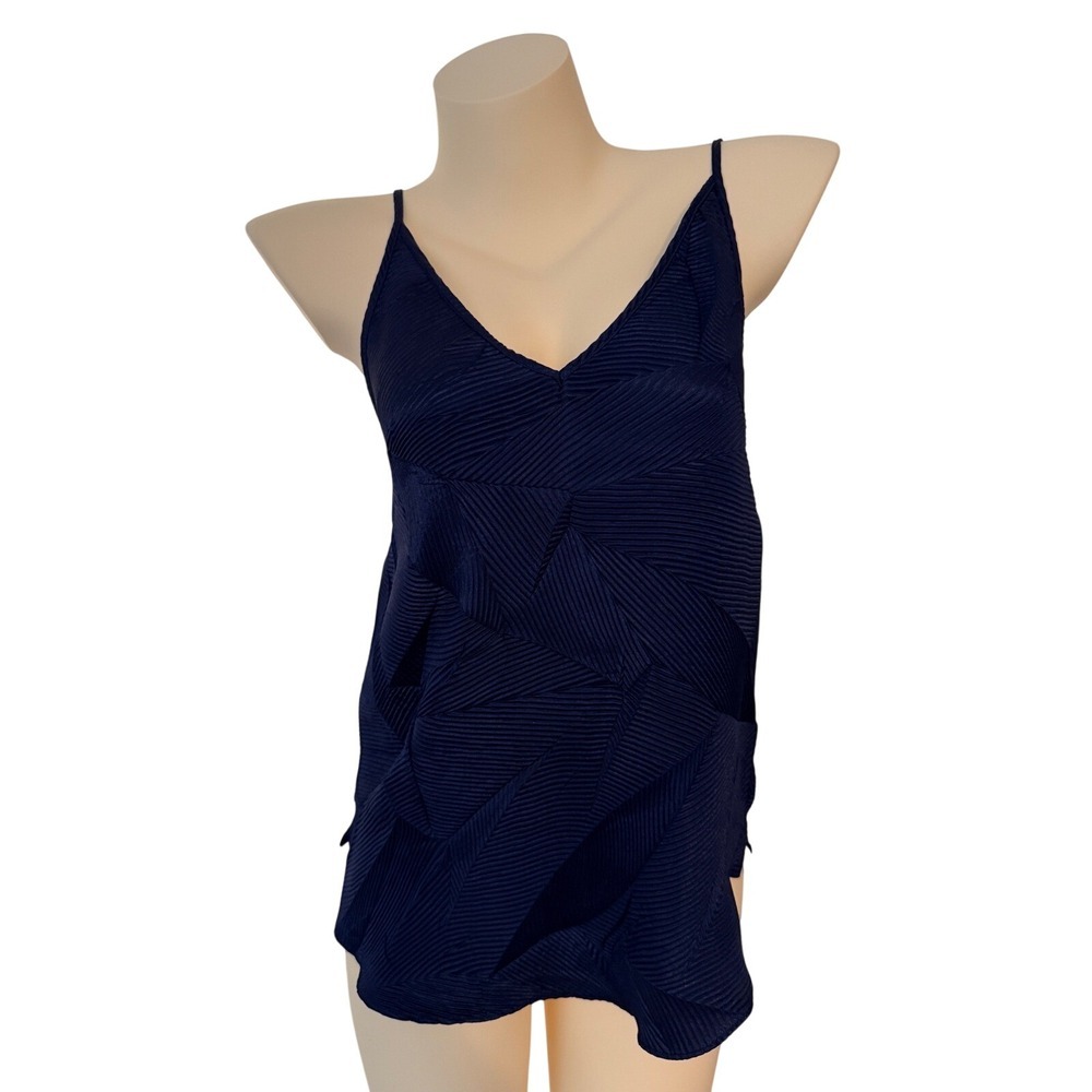 Floreat Anthropologie Navy Blue Pleated Textured Camisole Tank Top XS